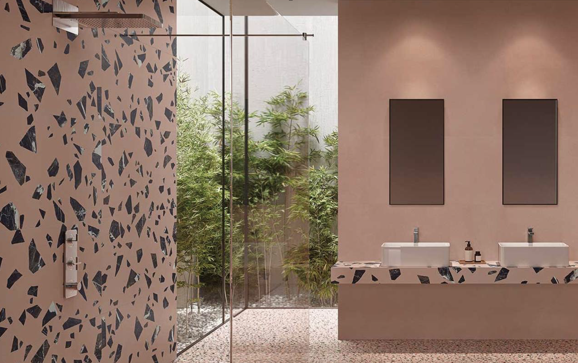 Fliseuniverset farvede terrazzo fliser BERLIN pink