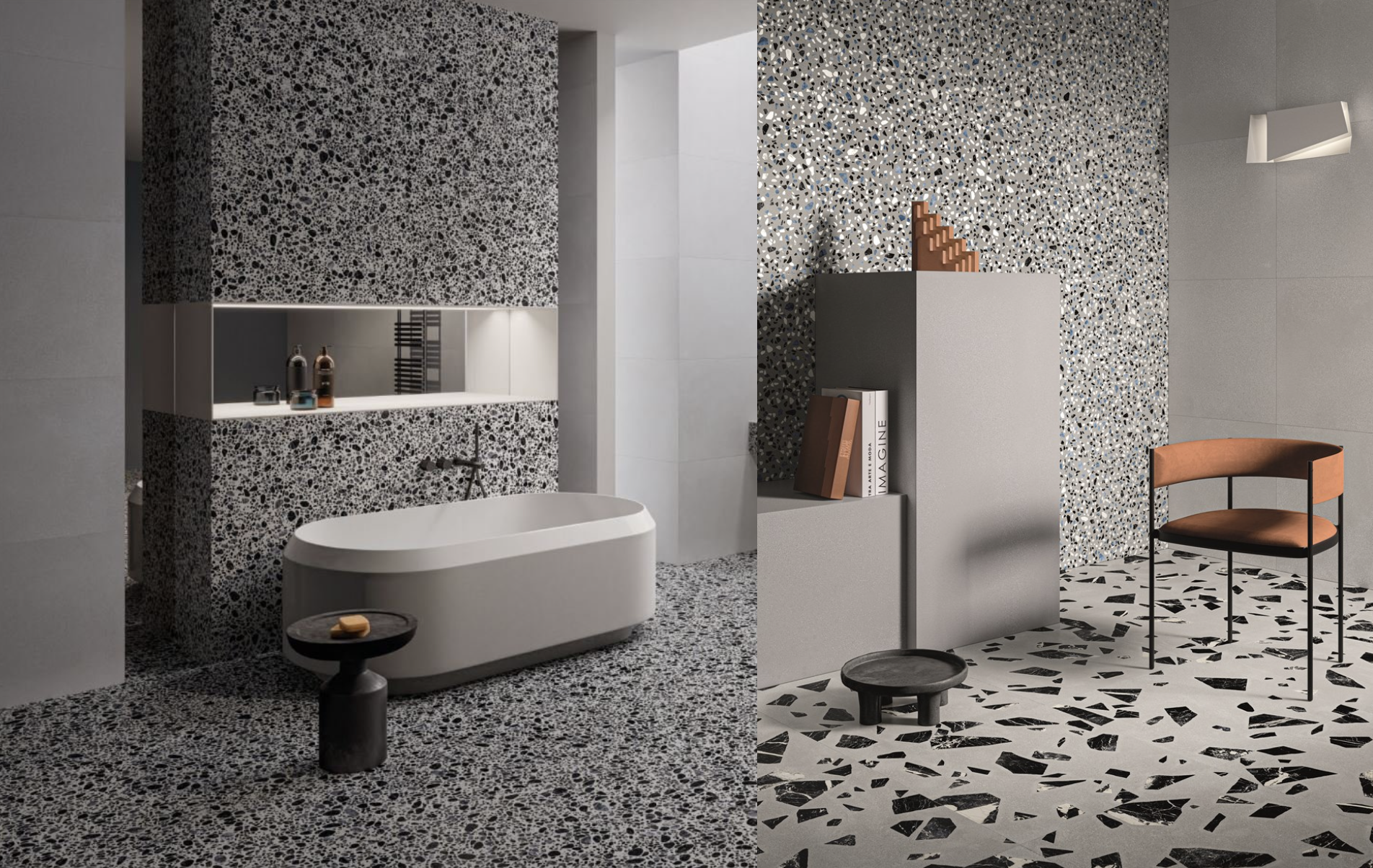 Fliseuniverset farvede terrazzo fliser BERLIN white & grey